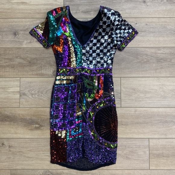 Vintage‎ Beaded Cocktail Mini Dress - Picture 10 of 16